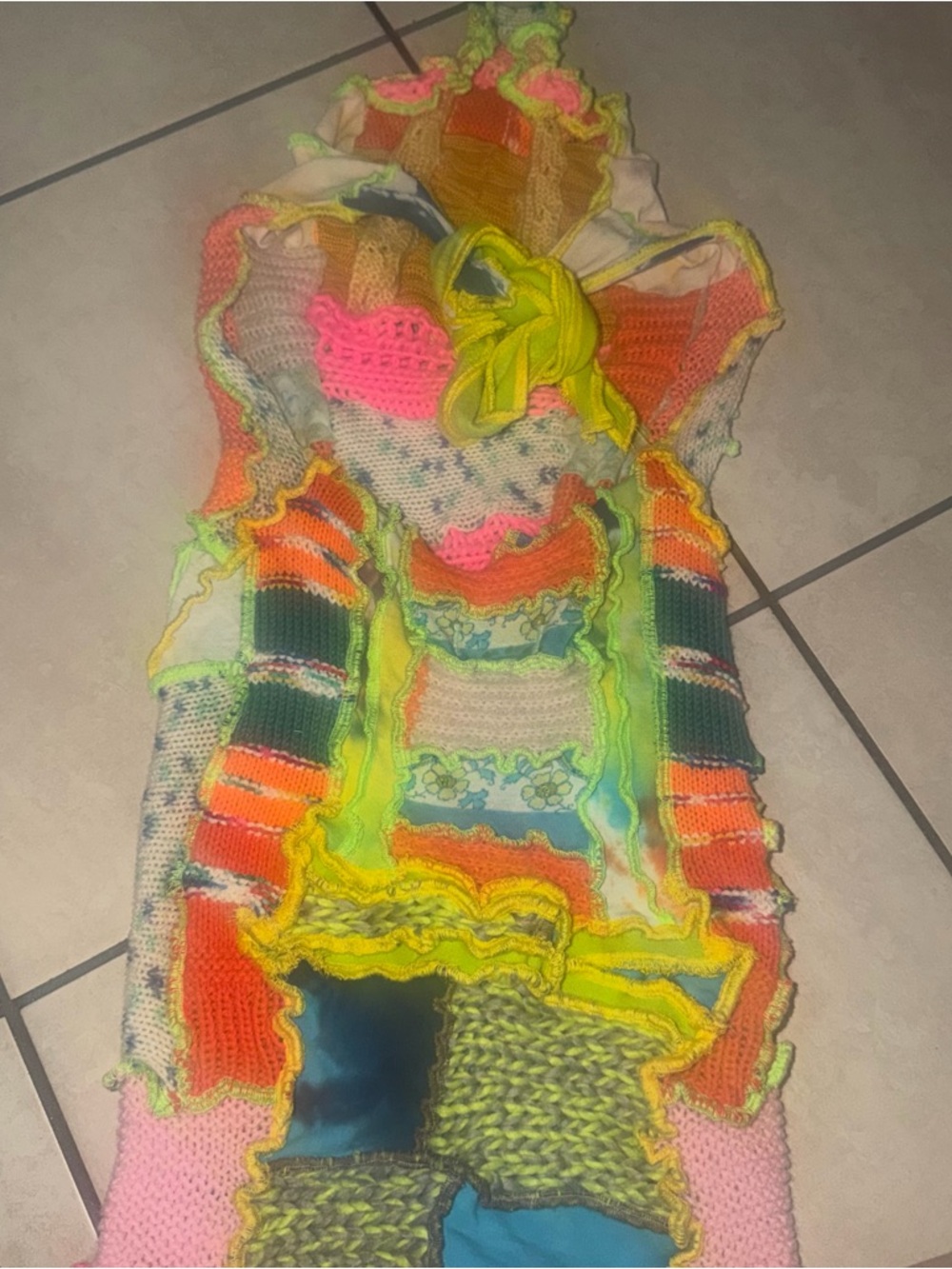 Backless Crochet Halter Dress - Neon Multi - Picture 6 of 8